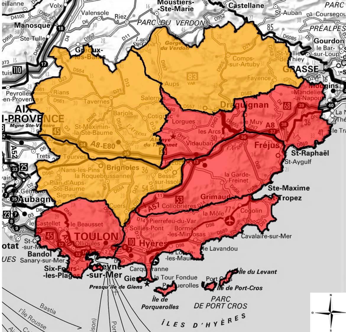 Carte accès massifs Var risque incendie