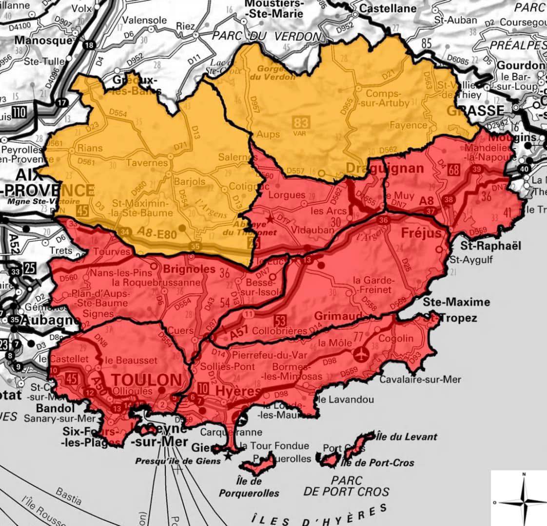 Carte accès massifs Var 8 juillet vent incendie