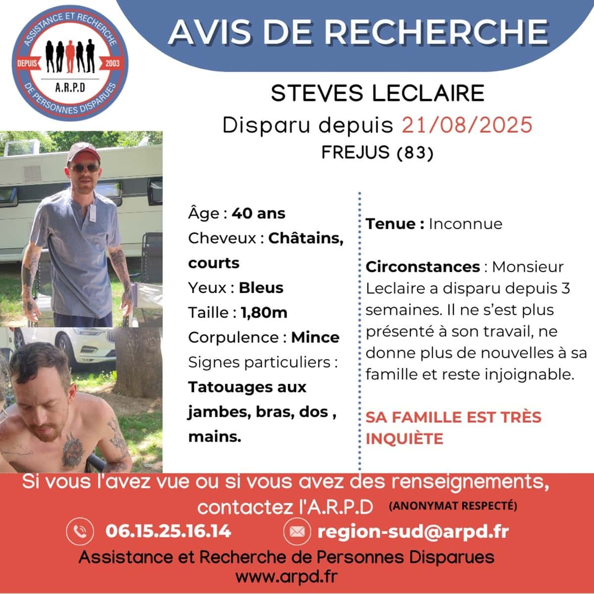 Disparition Steves Leclaire Fréjus