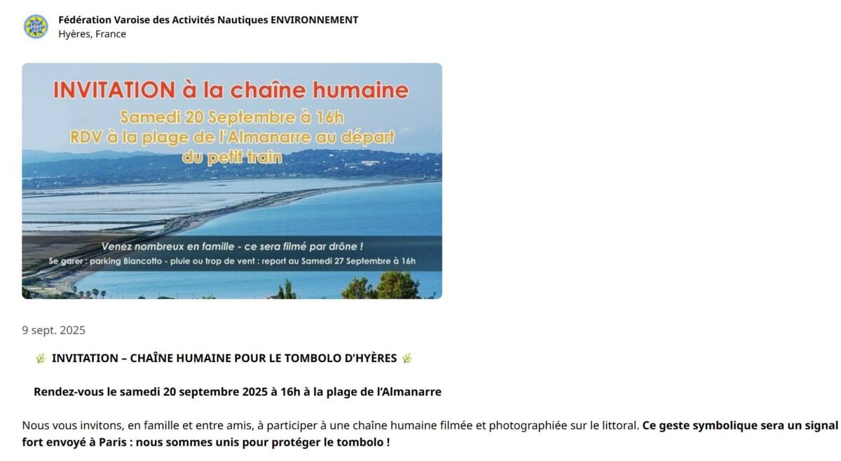 chaîne humaine Hyères tombolo