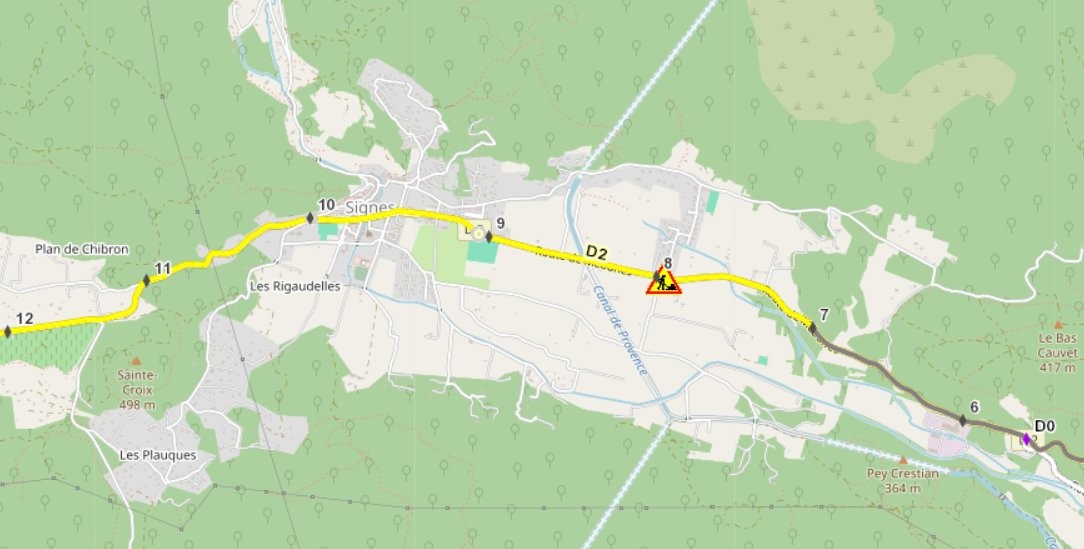travaux RD2 Signes circulation alternée tourne à gauche